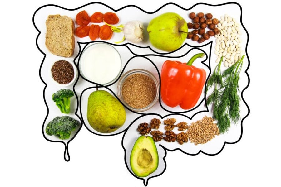 Illustration depicting various healthy foods relevant to an IBS diet