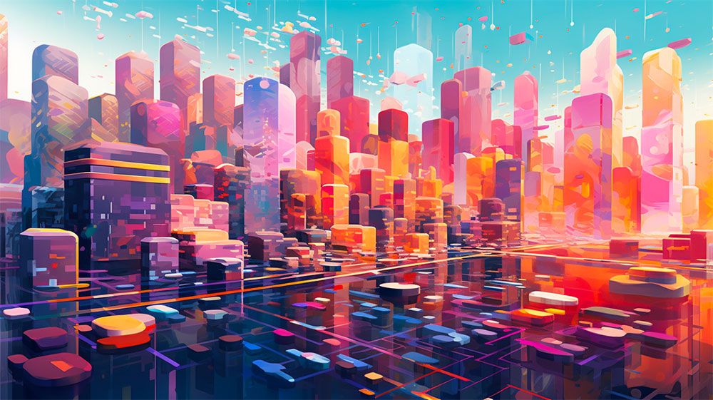 ai generated art, digital skyline, skyscraper and creative imagery
