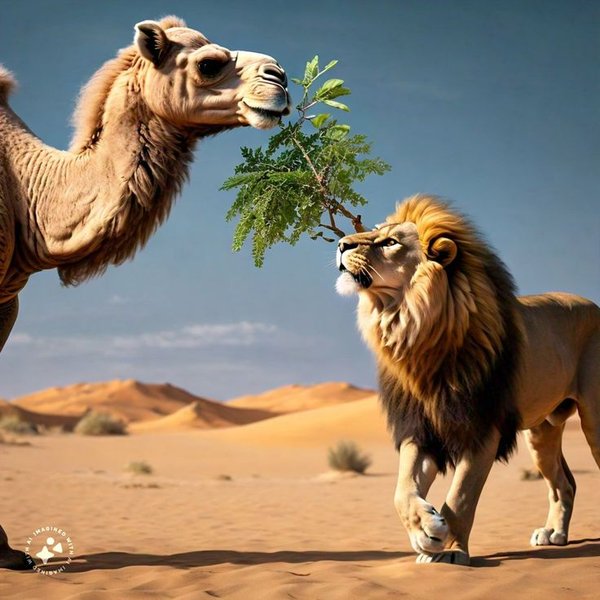 صداقة متخيلة بين جمل وأسد
