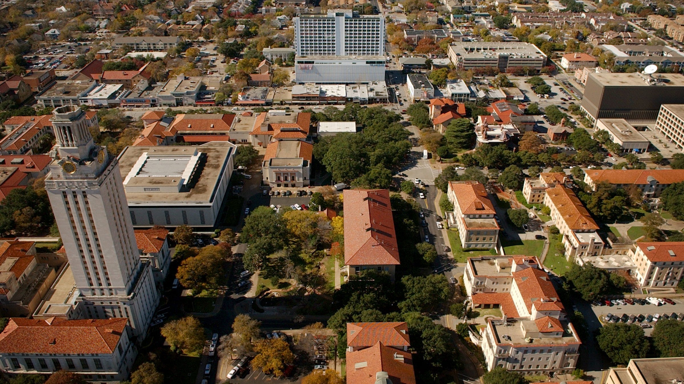 urban district skyline with university campus
