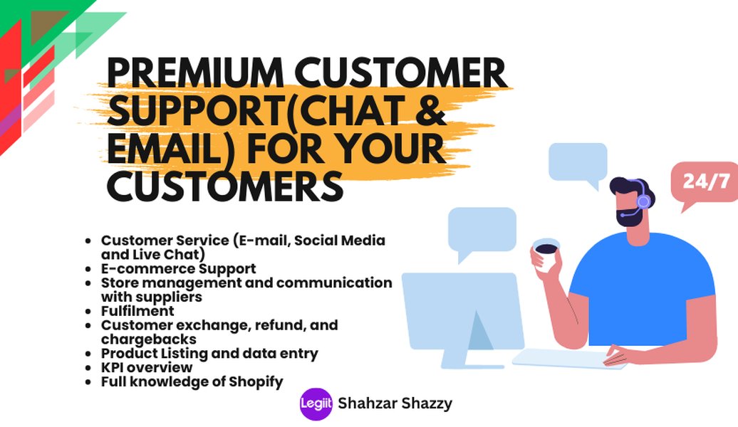 Graphic illustrating premium customer support via live chat and email