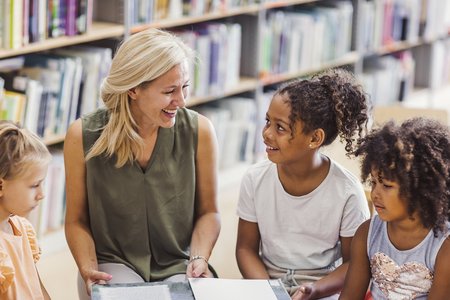 diverse students in modern classroom