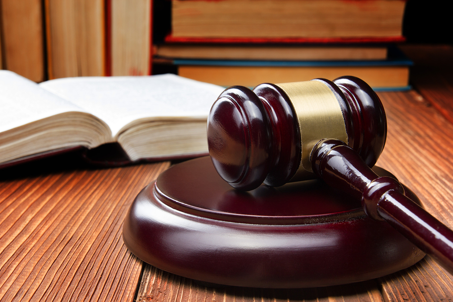 legal books and courtroom