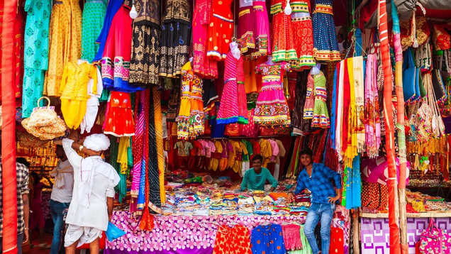 vibrant indian market street language signs