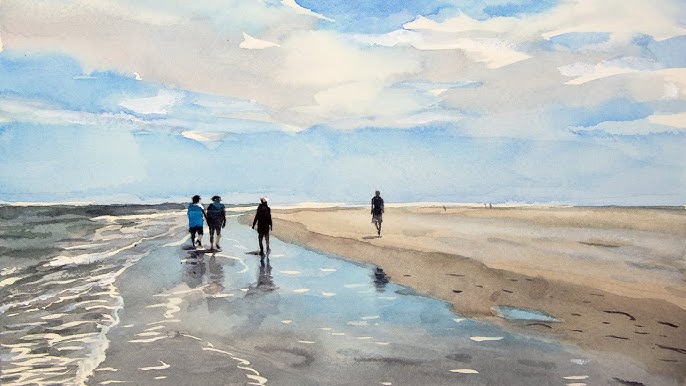 watercolour painting figures landscape