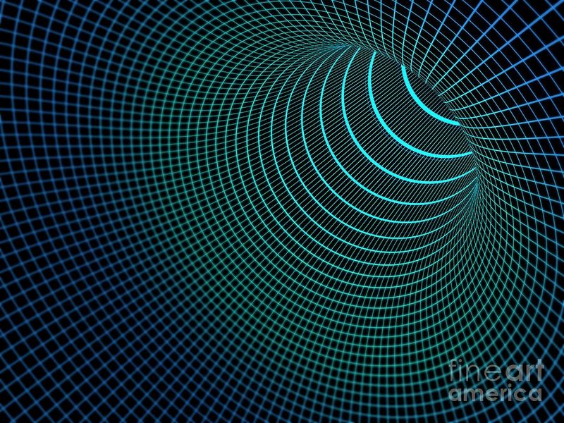 Artistic depiction of the colorful, swirling interior of a theoretical wormhole, showing light and shadow.