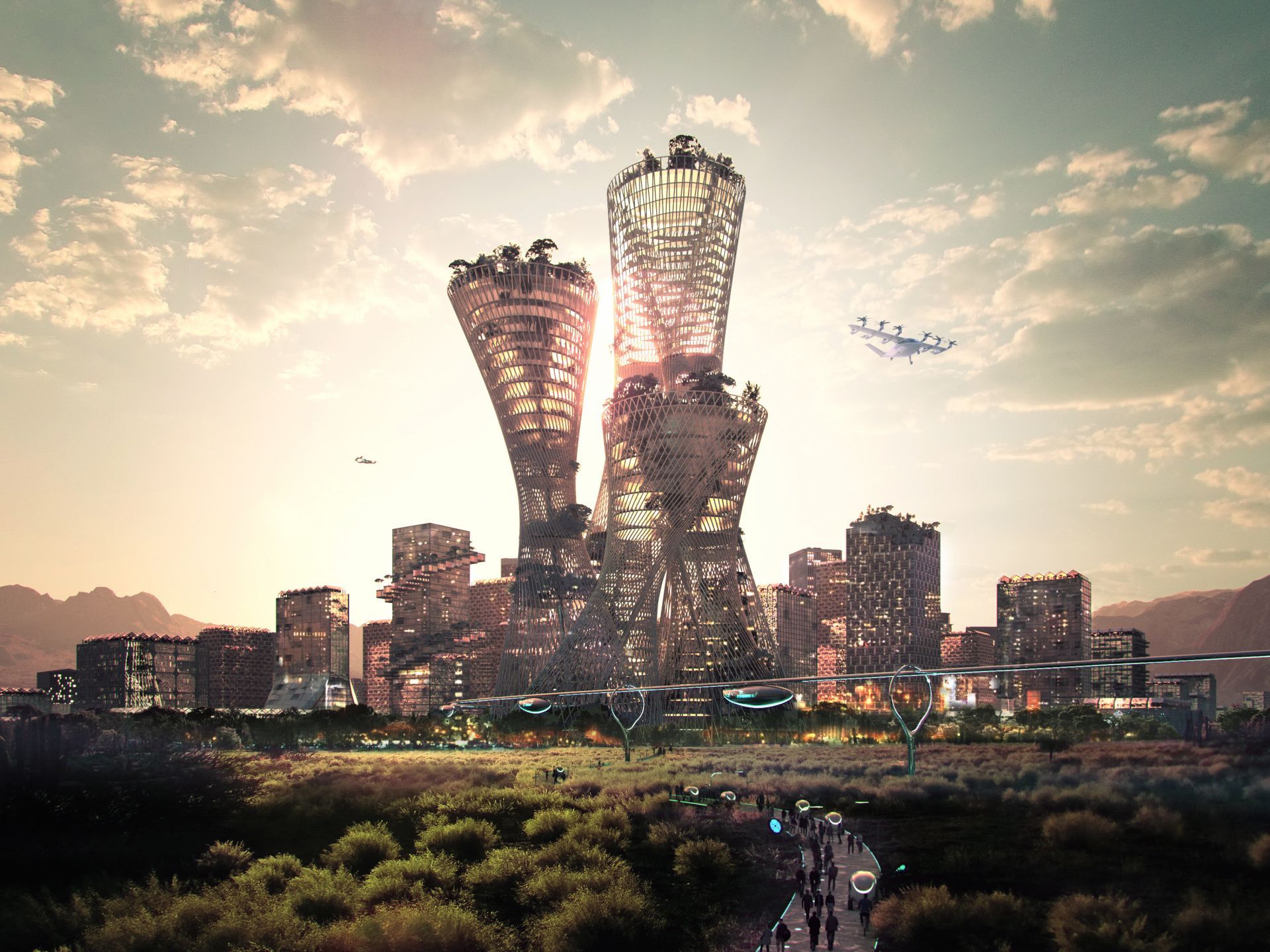 scenic view of modern technology centers and city skylines