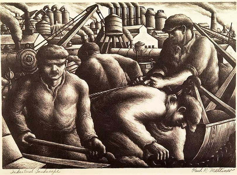 historic industrial landscape workers