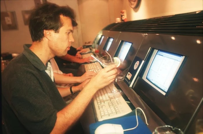 vintage internet cafe setup