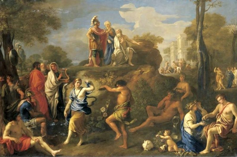 Eneas cargando a su padre Anquises y guiando a su hijo Ascanio fuera de Troya