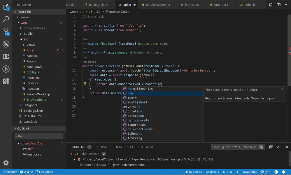 JavaScript code in Visual Studio Code editor