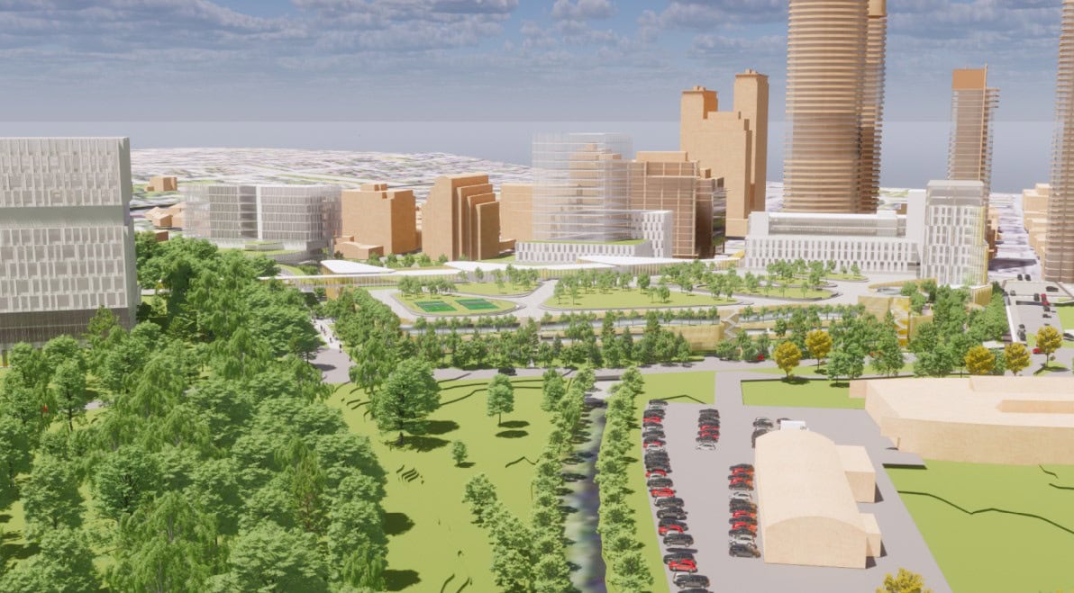 Ottawa city skyline, hospital building, medical professionals networking