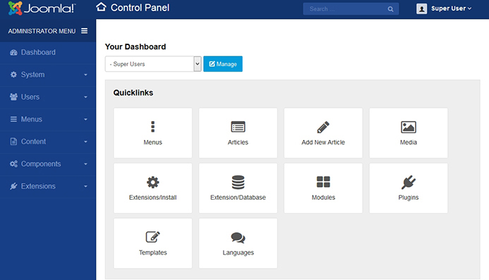 joomla admin dashboard