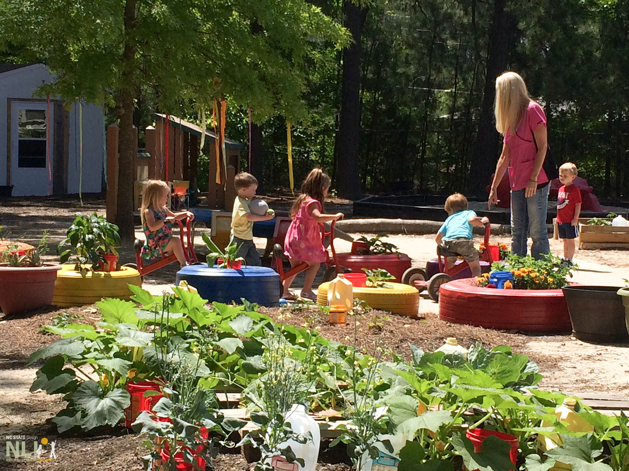 children playing outdoors, natural kindergarten setting