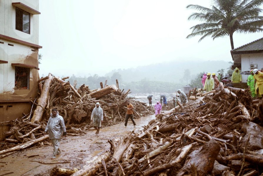 Rescue operations after a landslide caused by heavy rains in southern India