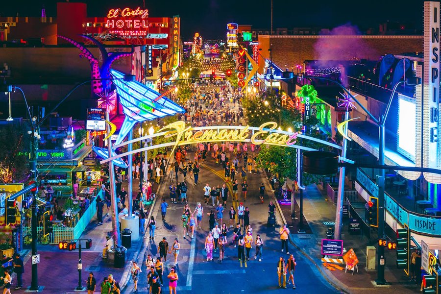Fremont East Entertainment District in Las Vegas at night