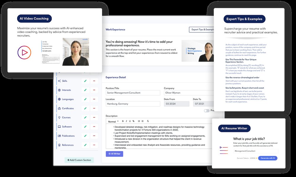 Interface of an AI resume builder tool