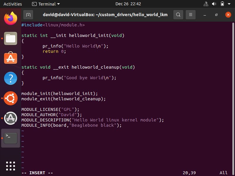 Example C code for a simple 'Hello World' Linux kernel module