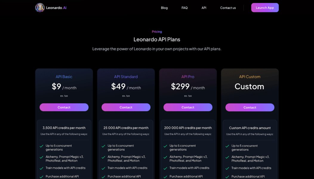 Leonardo AI Pricing Page Example
