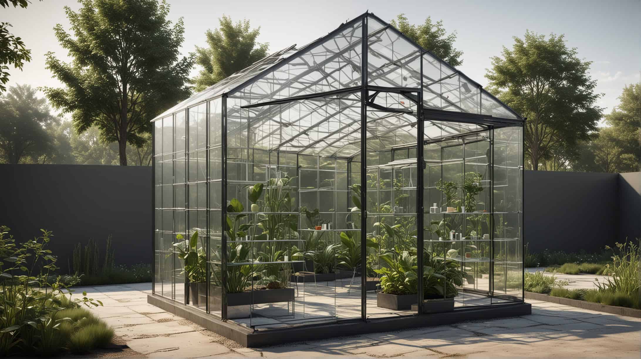 lush agricultural fields and modern greenhouses