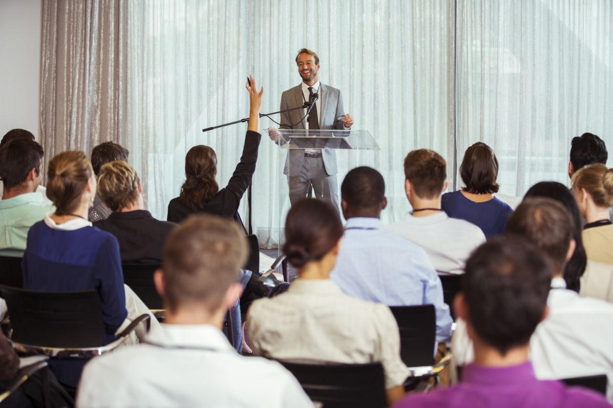 intense seminar people gathering