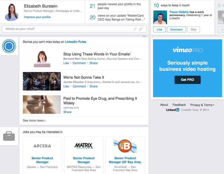 Screenshot of a LinkedIn homepage interface