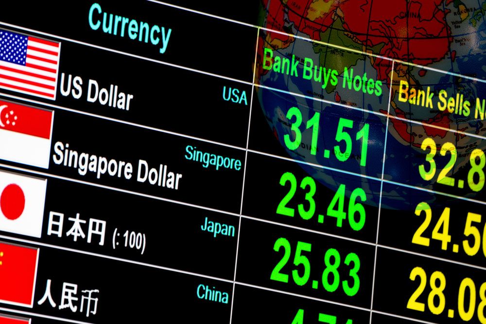 scenic view of financial districts and currency exchange