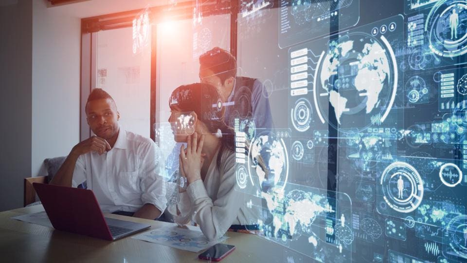 business office with AI interface