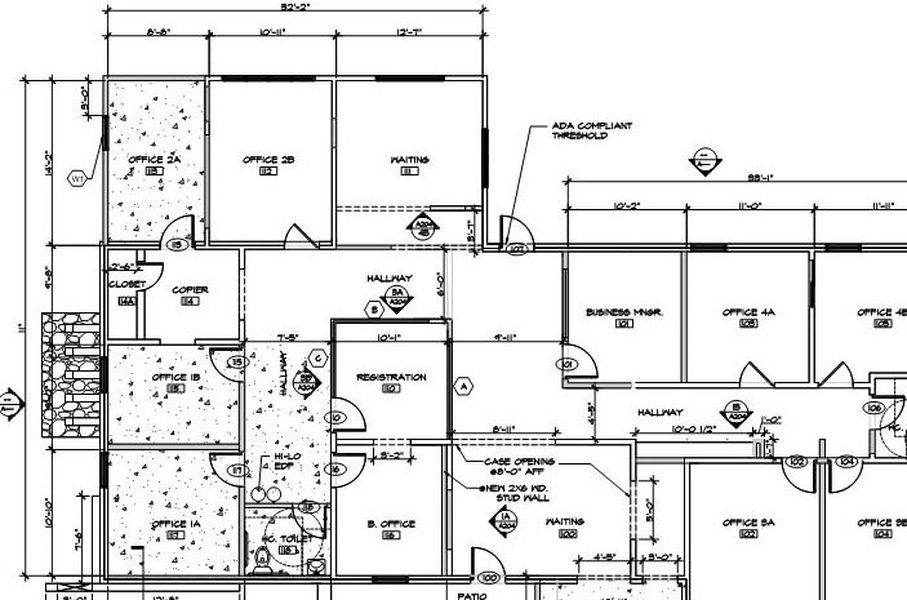 Example of construction documentation drawings which contain detailed information (LOI) alongside geometry.