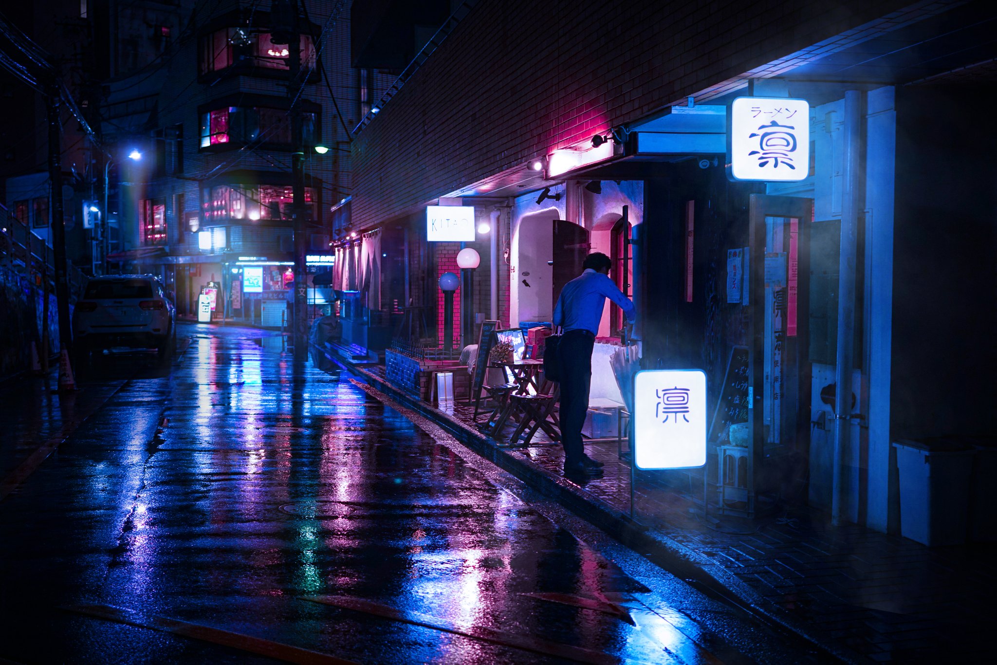 Tokyo neon street rainy night