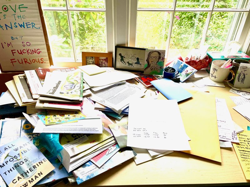 books and notes on desk