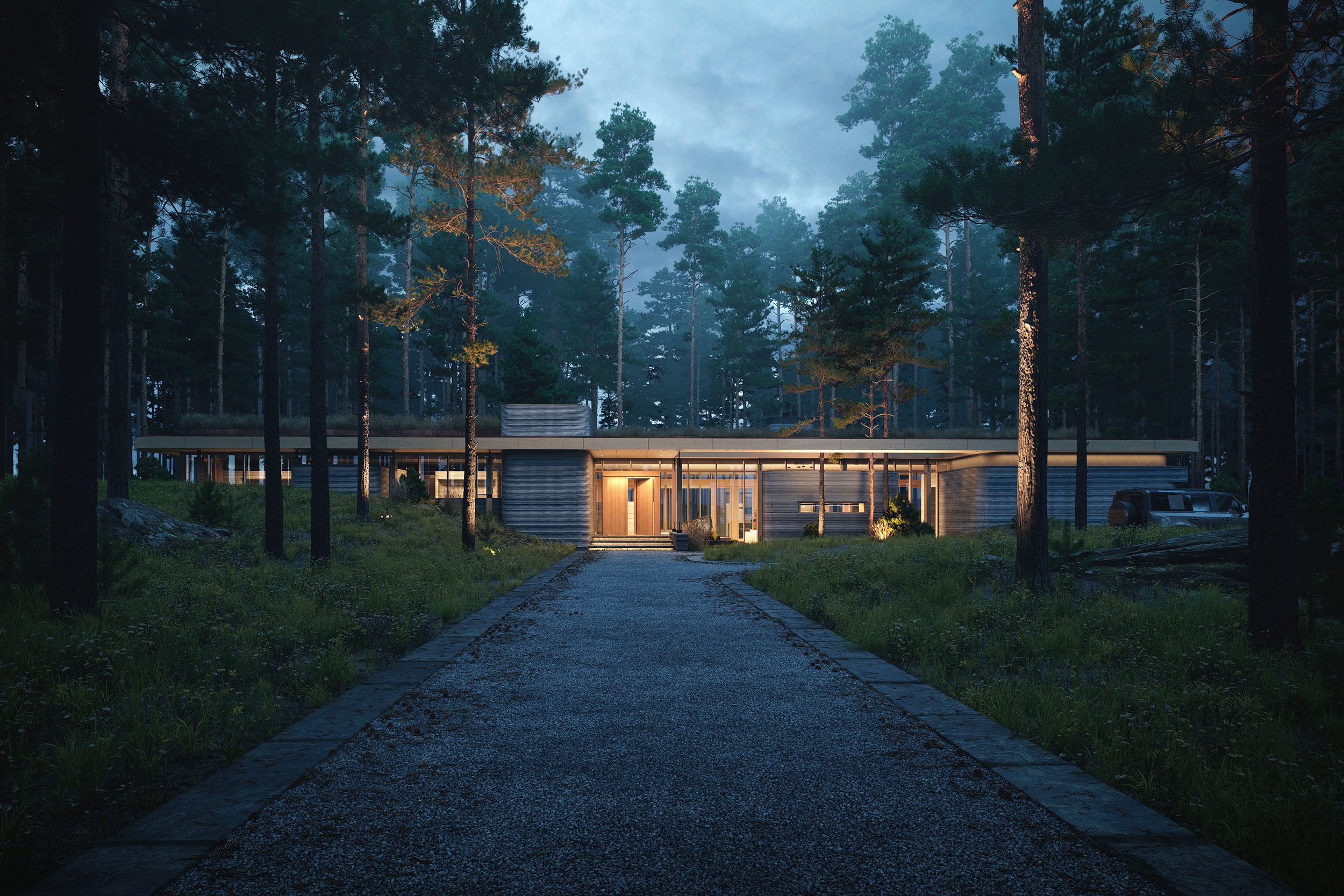 landscape of black forest and modern buildings