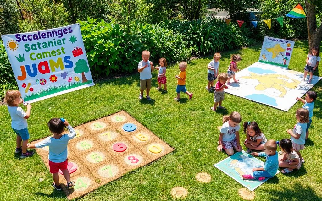 children playing educational outdoor game