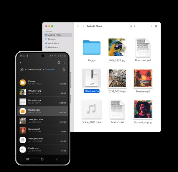 Android storage mounted as a drive in the macOS Finder sidebar