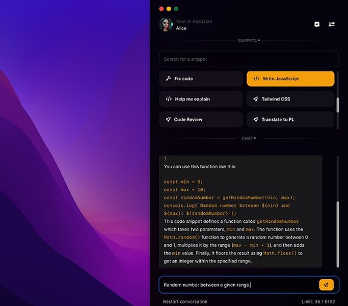 Conceptual interface of a macOS AI assistant