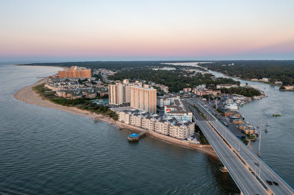 sunny coastal city and urban landscape