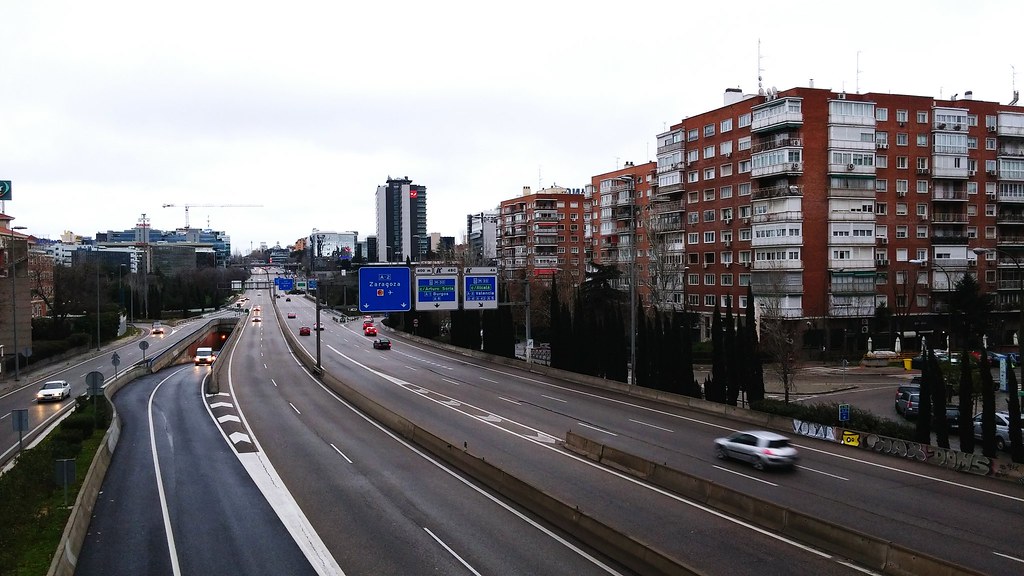 Madrid urban landscape rainy