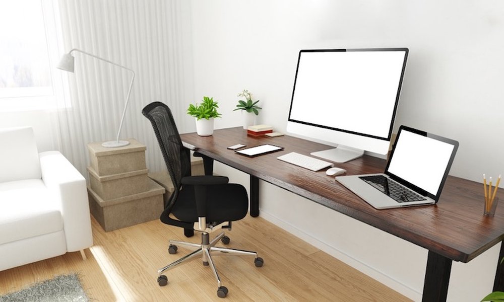 Person working comfortably from a home office space