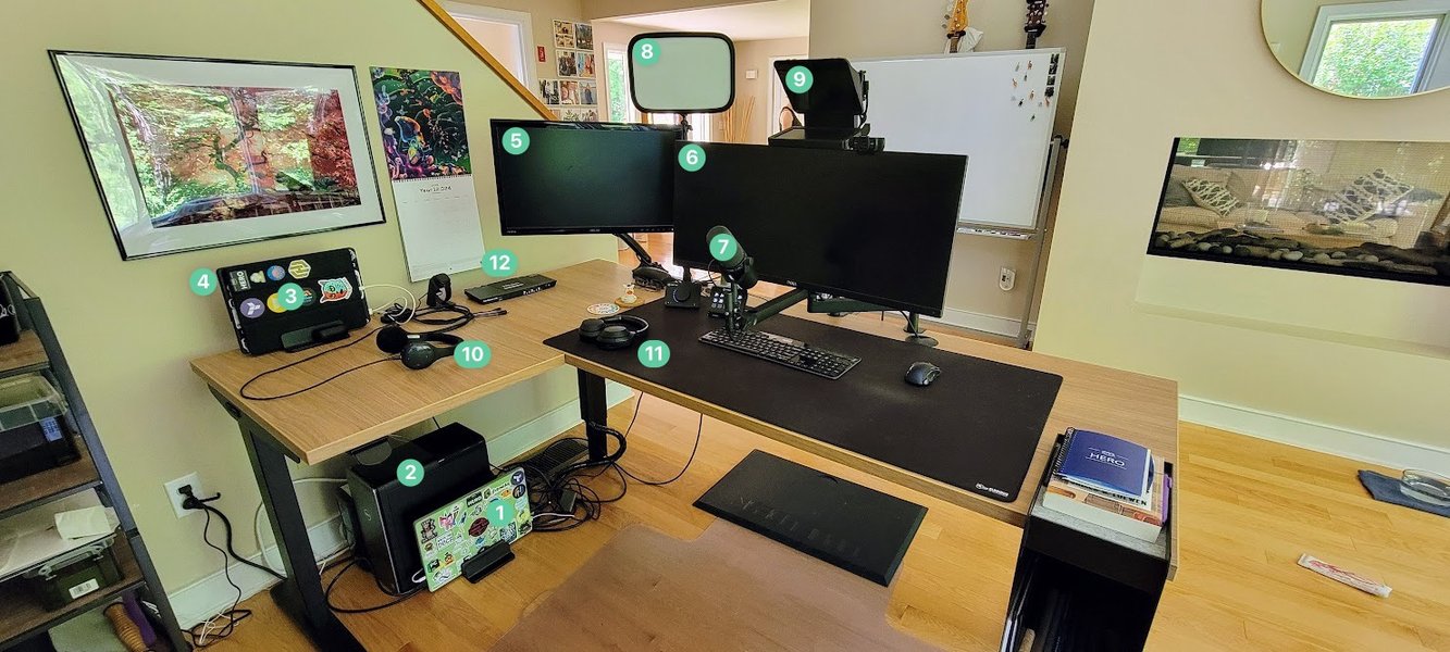 Modern home office desk setup with ergonomic chair