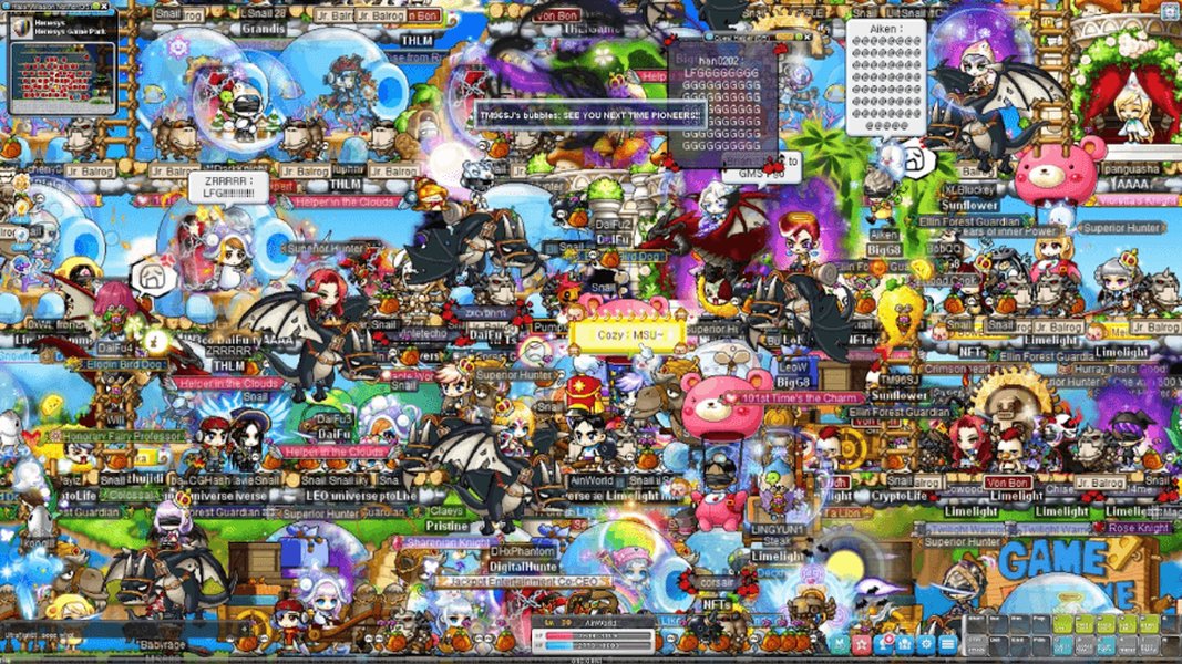 Players gathering in MapleStory Universe during a playtest