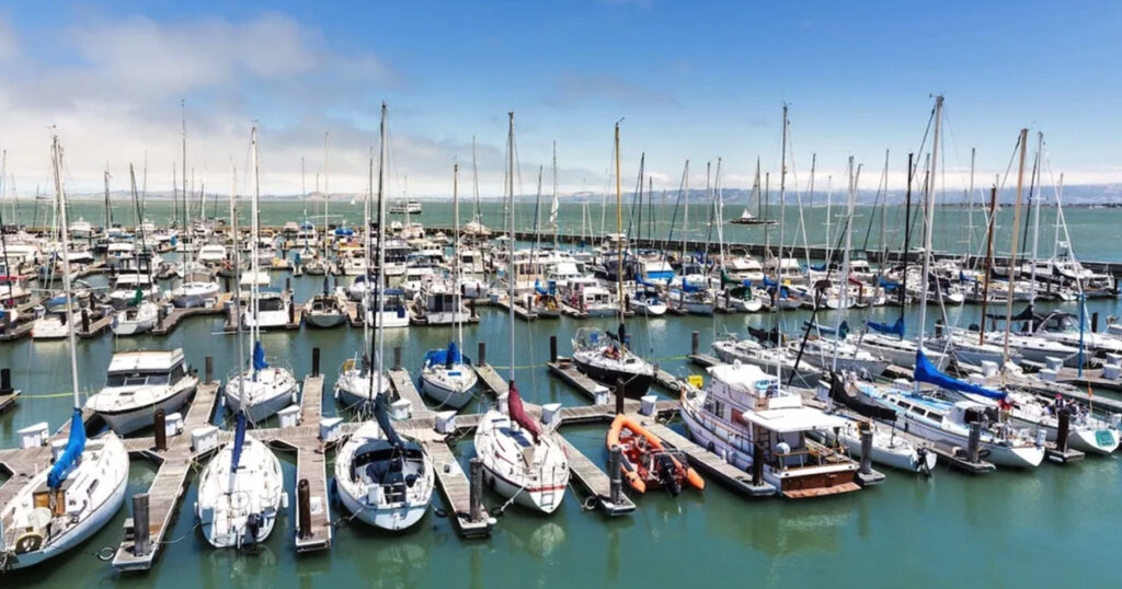coastal harbor with marine equipment