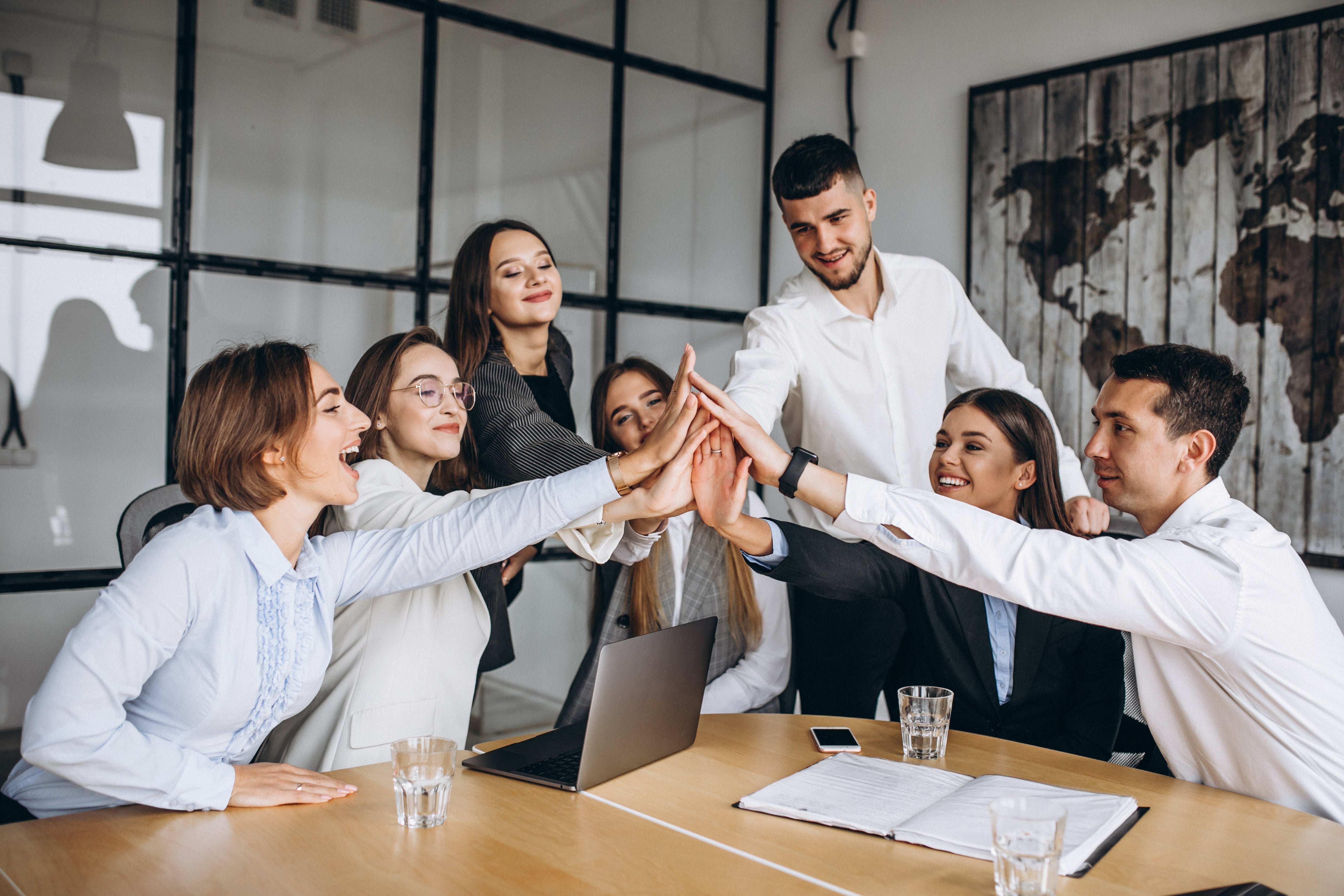 startup team collaborating in modern office