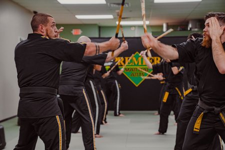 martial arts training in dojo, athletes practicing strength exercises