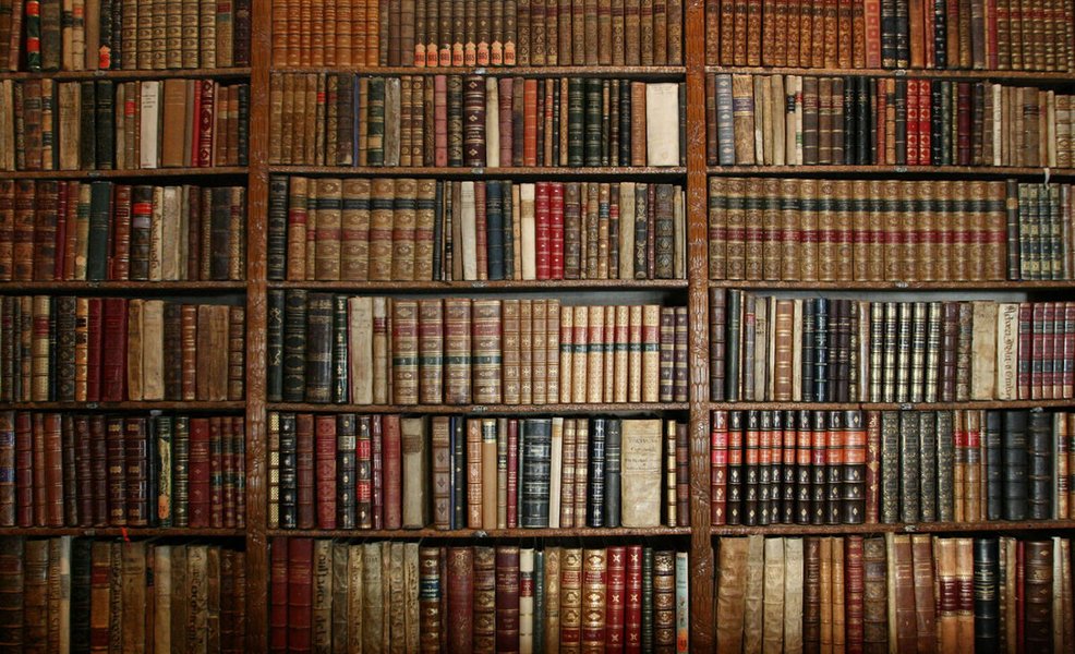 vintage library bookshelves