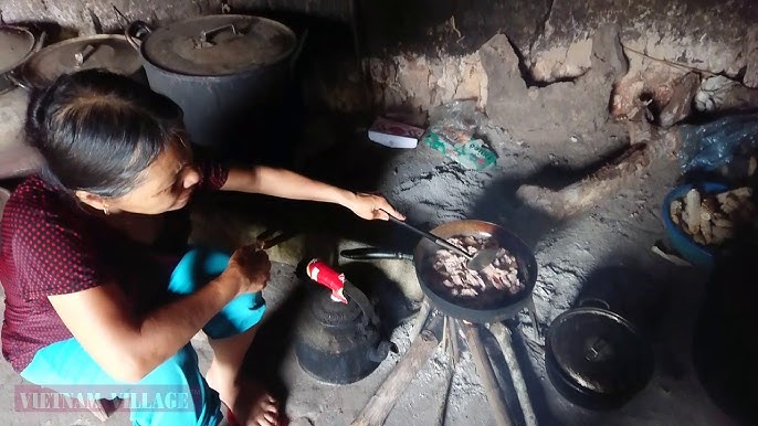 traditional Vietnamese rural kitchen and mother