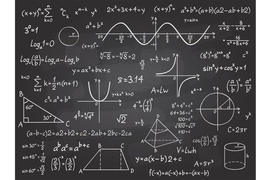Mathematical formulas written on a blackboard