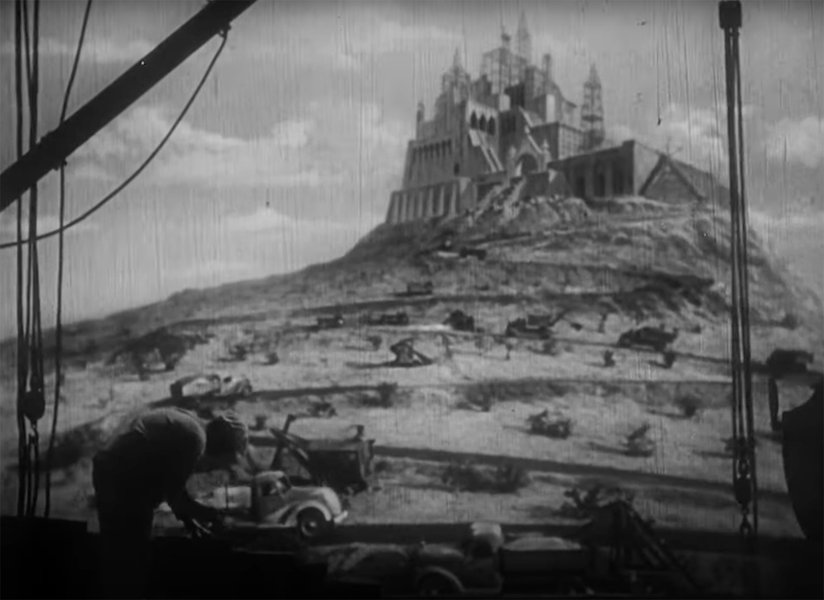 Matte painting of Xanadu from Citizen Kane