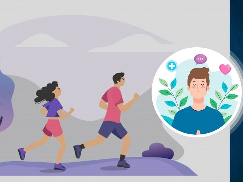 Silhouettes of people exercising with text overlay about physical activity and mental health