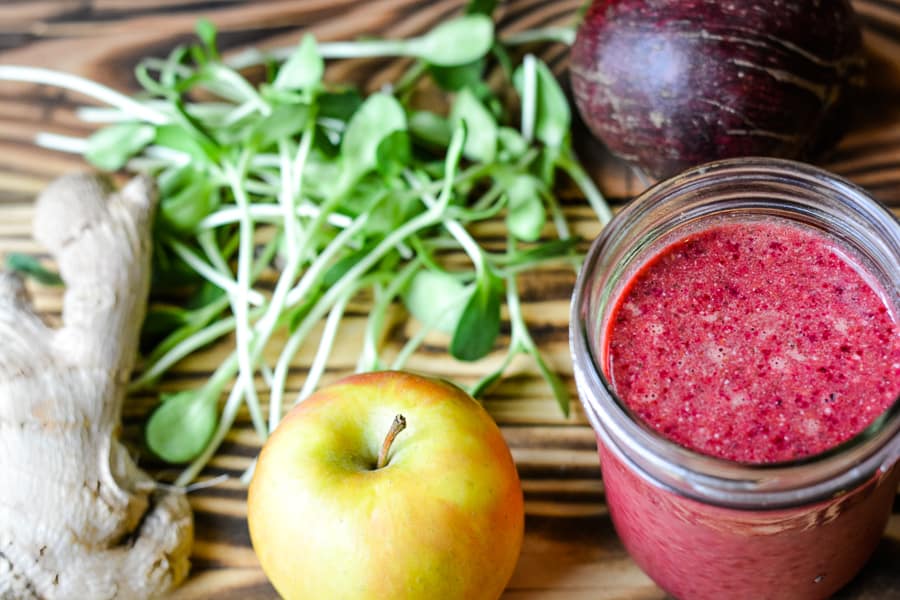 beetroot juice with leafy greens