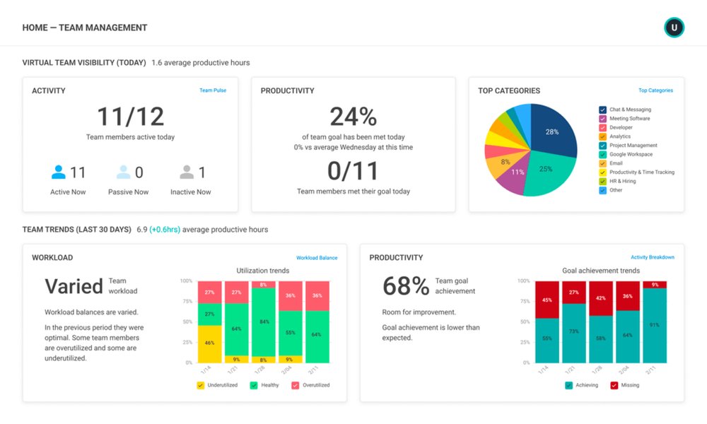 Example of a Team Management Dashboard tracking productivity